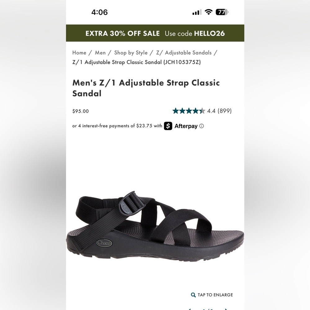 Chaco Men's Black Adjustable Sandals